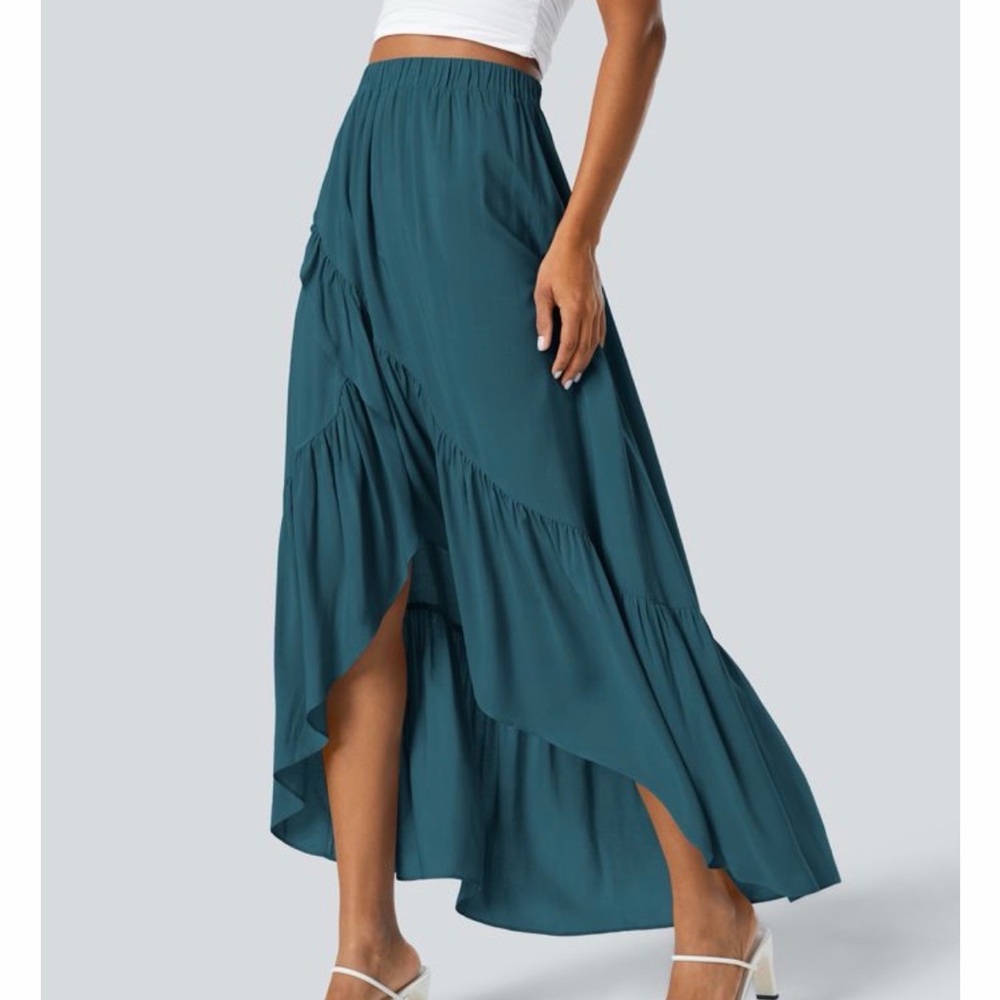 HALARA High Wasted High Low Ruffle Hem Flowy Maxi Skirt